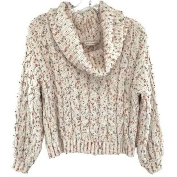 Moon & Madison Womens S Cream Cowl Neck Speckled Knit Chunky Preppy Fisherman - Picture 2 of 11